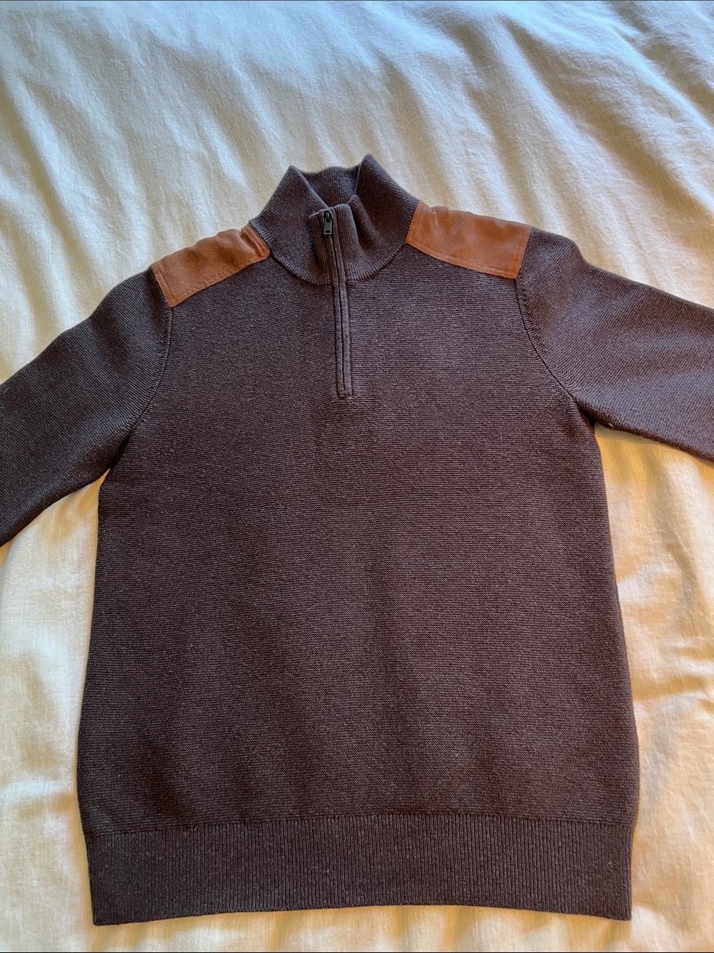 Banana Republic Men's Cotton blend Half-Zip Sweater with leather Shoulder Panels